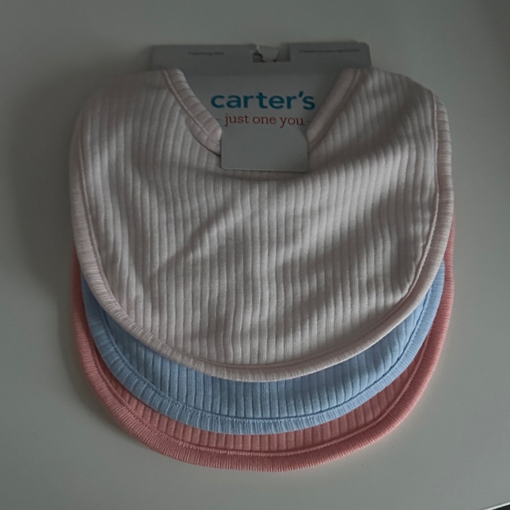 Carter's Ribbed Baby Bibs - Soft Pink, Light Blue, White